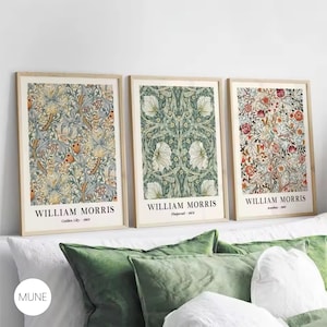 Set of 3 Vintage William Morris Scandinavian Botanical Nature Floral Exhibition Poster, Gallery Green Botanical Prints Wall Art Home Decor