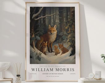 Impressão de raposa de William Morris: Pôster vintage da exposição de William Morris, decoração para quarto de bebê com tema de floresta, presentes com raposa, arte com raposa, impressões de raposa, arte de parede com raposa
