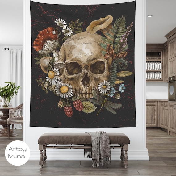 Skull Tapestry Skeleton Flower Human Skull With Psychedelic Nebula Starry Sky Tapestry Wall Hanging for Living Room Bedroom Etsy
