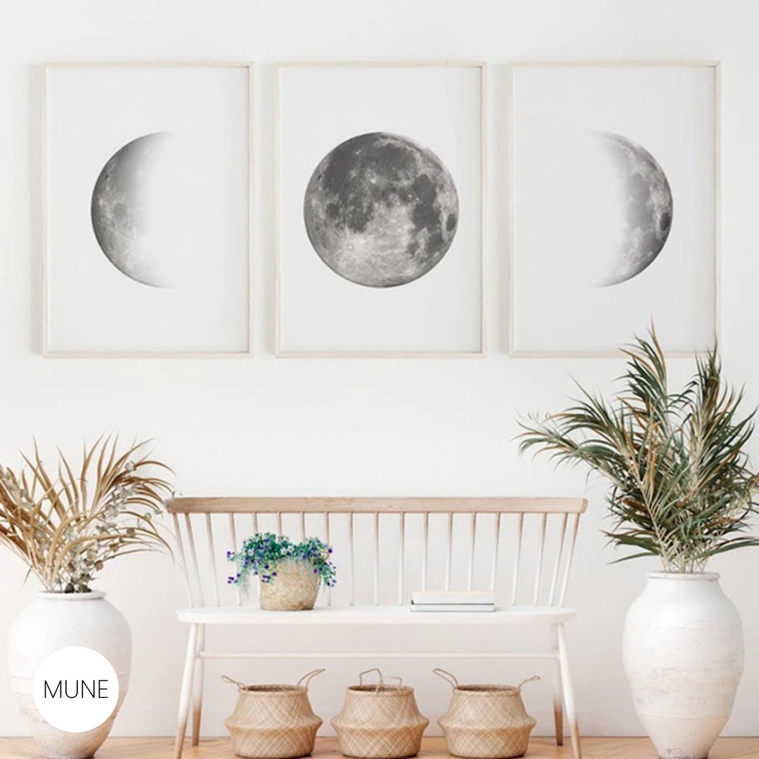 Minimalist Moon Phase Print Set of 3 - Black and White Lunar Wall Art ...