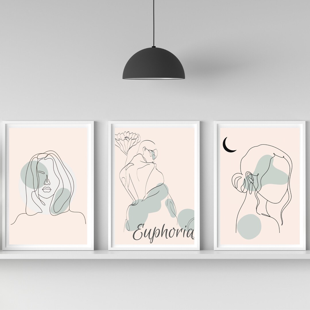Gallery Set of 3 Minimalist Line Art Prints, Mid Century Modern Wall ...