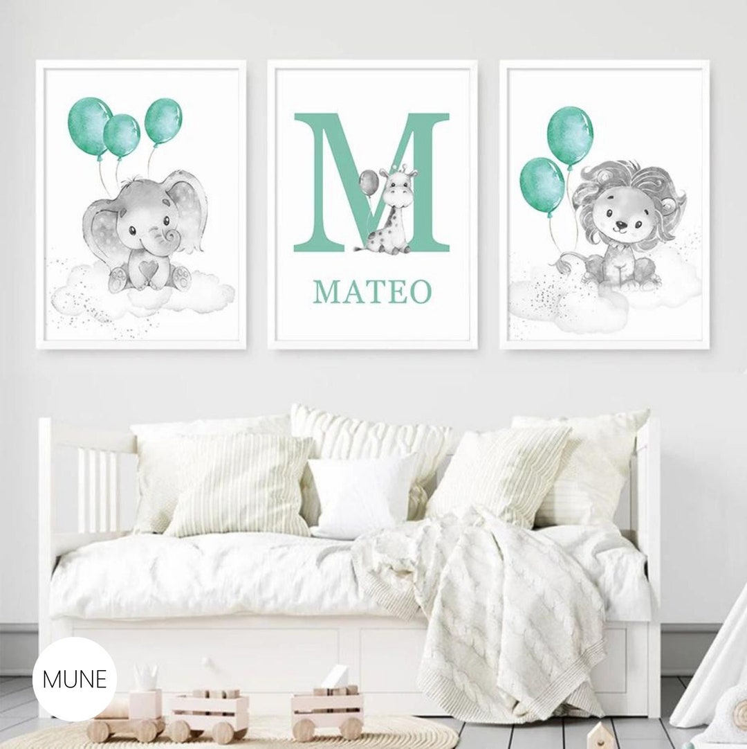 Safari Woodland Boy Nursery Framed Set of 3 Nursery Prints With ...