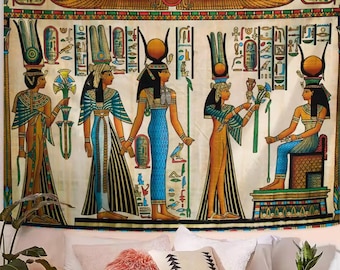 Ancient Egyptian Gods Tapestry | Large Hieroglyphics Wall Art | Pharaoh & Deity Home Decor | Boho Dorm Room Accent | Egyptology Gift
