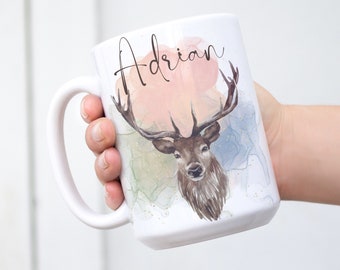 Custom Name Coffee Mug / Mounted Deer Head / Custom Mug / Personalized Gifts
