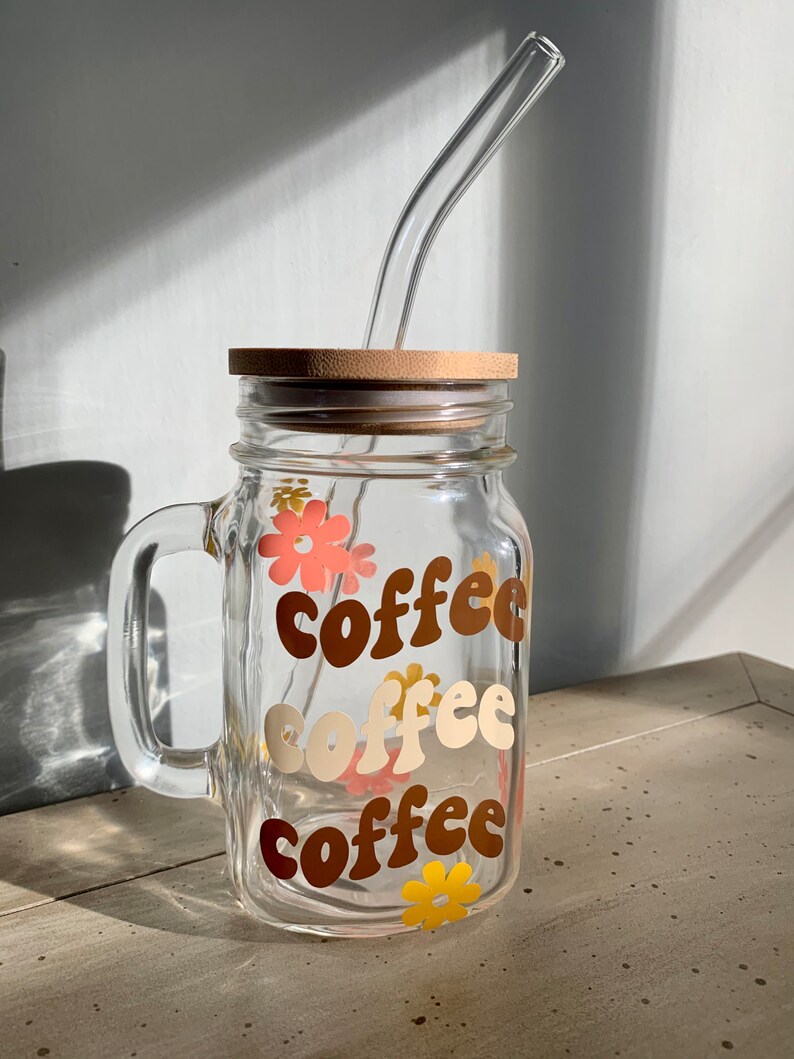 Coffee Mason Jar Mug With Lid and Straw Mason Jar With Lid Etsy