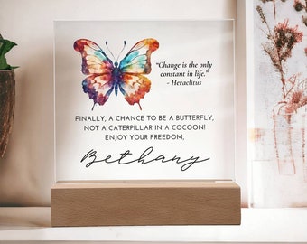 Personalized Divorce Gift for Her Breakup Gift for Woman Encouragement Gift After Divorce Butterfly Acrylic Plaque with LED Option