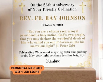 Personalized Priestly Ordination Anniversary Acrylic Plaque with LED Light
