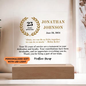Personalized Work Anniversary Acrylic Award Plaque with LED Base