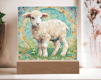 Easter Home Decor Gift for Easter Mosaic Art Style Decoration Acrylic Plaque with LED Option Easter Lamb Spring Home Decor