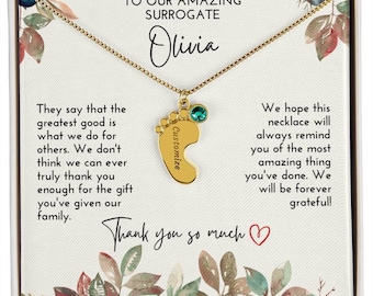 Personalized Surrogate Mother Gift, Custom Baby Feet Necklace