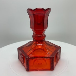 Vintage Fostoria Ruby Red Coin Glass Candle Stick Holder