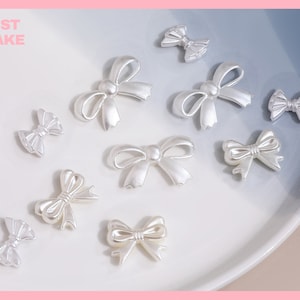 10 Pcs | French Style Pearl Color Ribbon Bow Decoden Resin Charms | Resin Beads DIY | DIY Craft Supplies