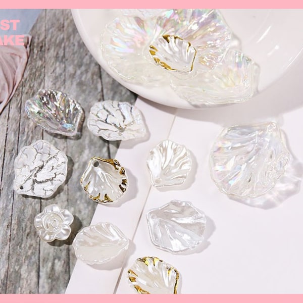 Graceful Pearl Shell Pearl Leaves Decoden Resin Charms | Flat-Back Resin Cabochon | DIY Craft Supplies