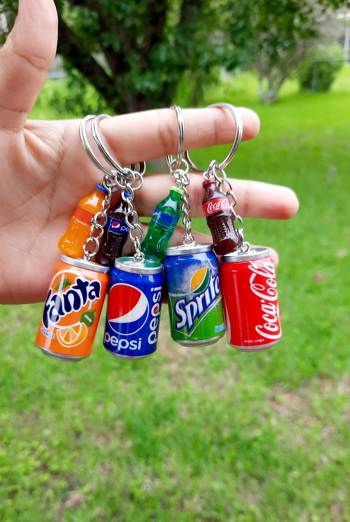 Vintage miniature soft drinks Coca Pepsi Cola Coke keyrings