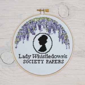 Kruissteekpatroon Bridgerton - Lady Whistledown's Society Papers