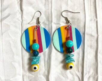 Evil Eye Earrings, Colorful Evil Eye Jewelry, Funky 80s Earrings, Protection Jewelry