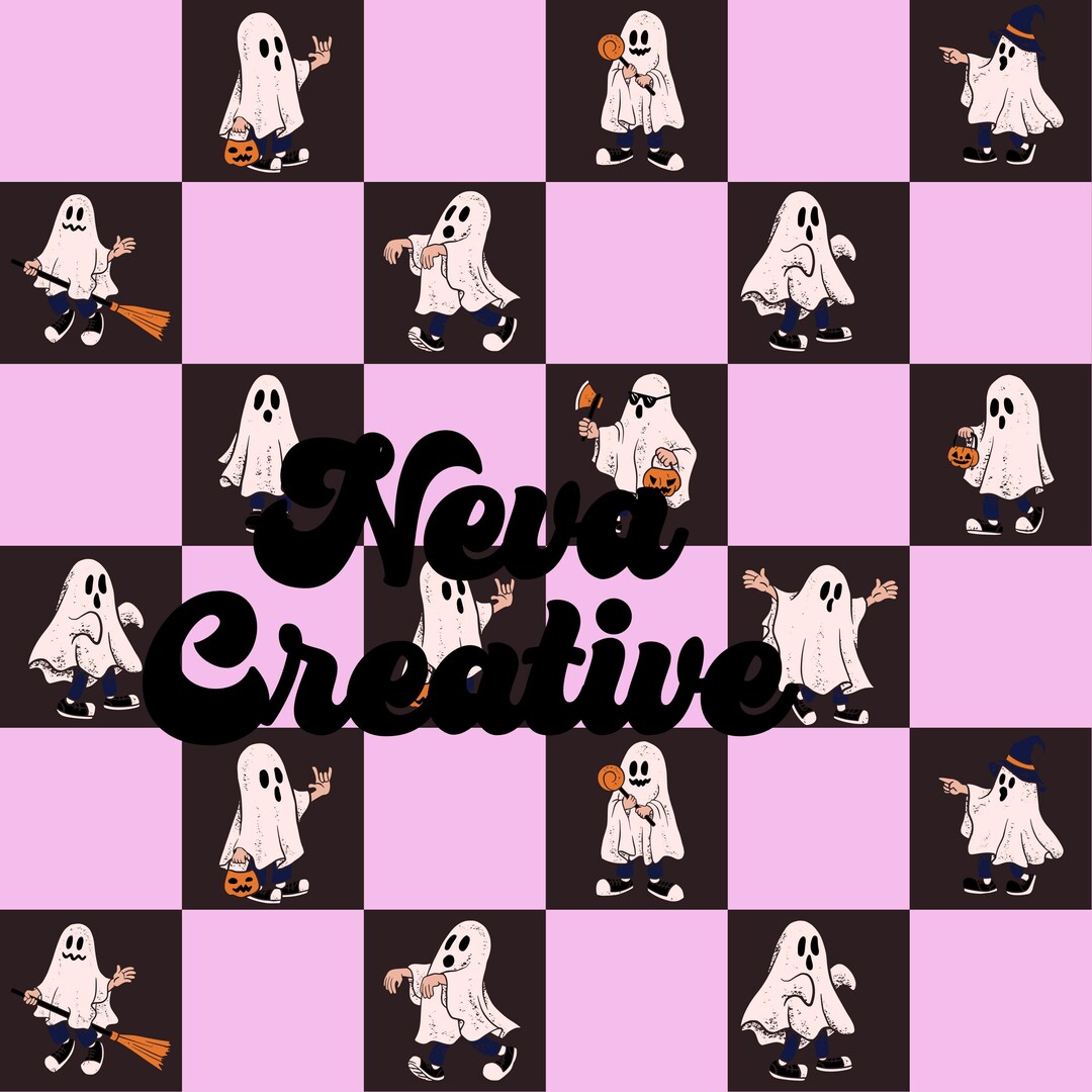 Checked Ghost Checkered Ghost Seamless Pattern: Halloween Fabric Design (digital ...
