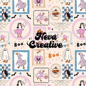 Halloween Silly Goose Seamless Pattern – Pastel Spring Fabric (Digital Download)