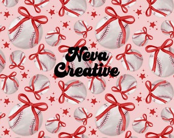 Girly Baseball Seamless Pattern: Bow Fabric, Scrapbooking (Digital Download)