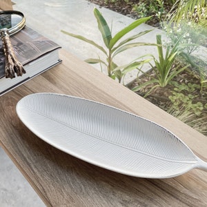 Elegant Long Leaf Wood Tray for Jewelry, Keys, and Decorative Centerpiece