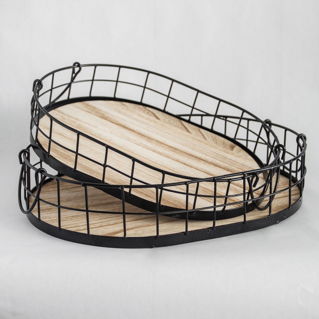 449 Oval Metal & Wood Tray Etsy