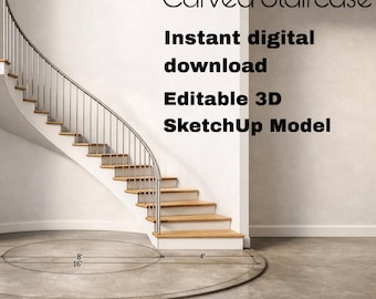 Modern Floating Curved Staircase | SketchUp Model | Architectural Stair  | Digital Download | Render Asset