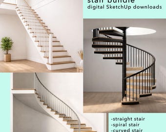 Staircase SketchUp Bundle | Straight, Curved, Spiral 3D Models (SKP Download)