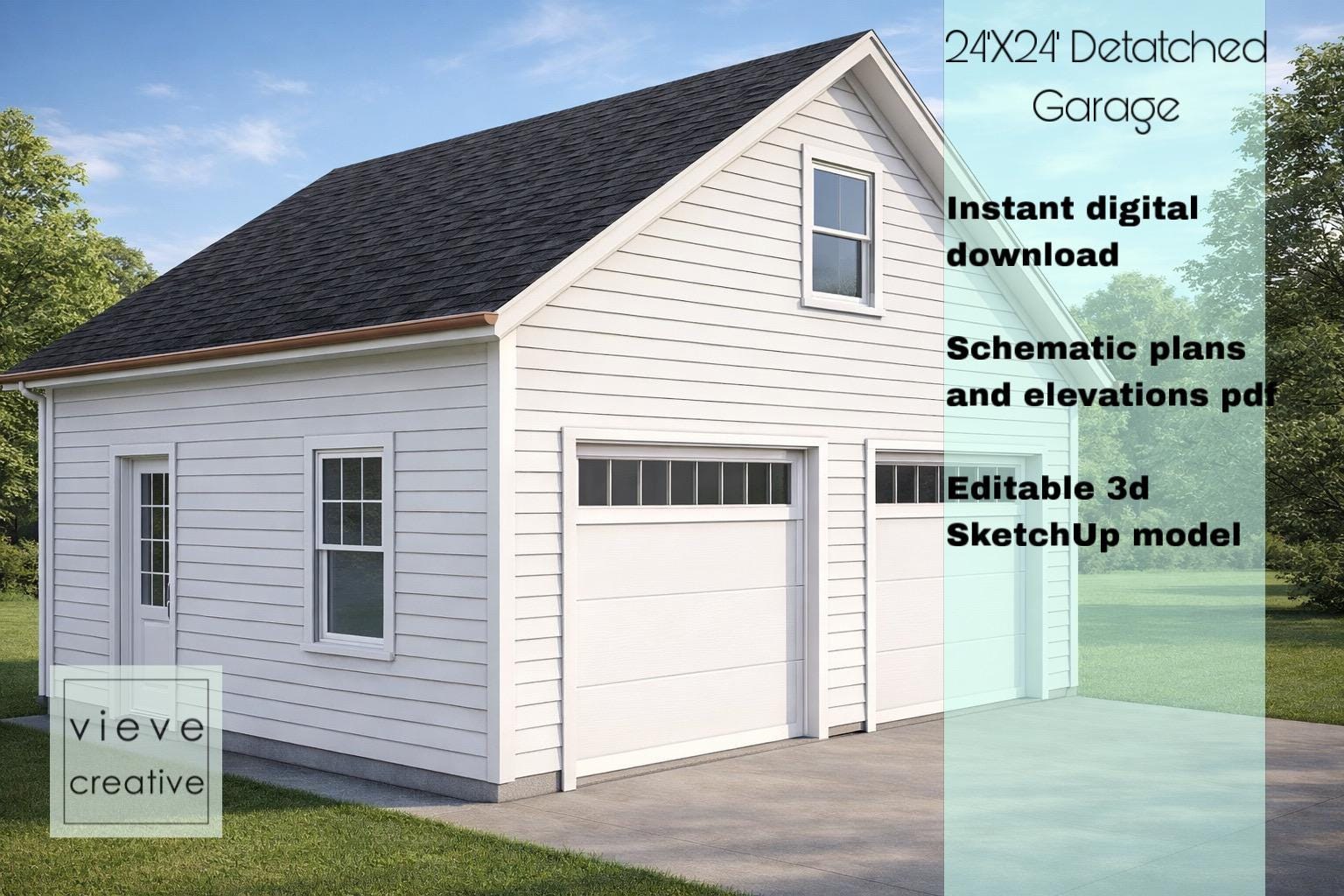 24’x24’ 2-car Garage Sketchup Model & Schematic Plans | DIY Builder ...