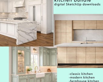 Kitchen SketchUp Bundle | Classic, Modern, Farmhouse Kitchen 3D Models (SKP Download)