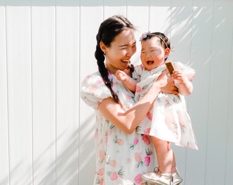 Pineapple Print Puffy Shoulder Dress: Mommy and Me Cotton Outfit