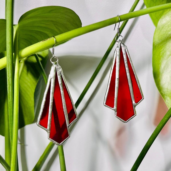 Geometric Art Deco Stained Glass Earrings