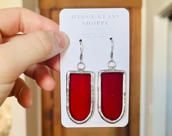 Stained Glass Earrings-Translucent Red Arch