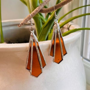 Geometric Art Deco Stained Glass Earrings (amber)