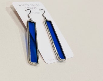 Blue Hand Made Stained Glass Earrings