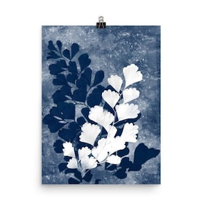 Maiden Hair Fern Cyanotype - Botanical Print - Contemporary Nature Wall Art - Flowers and Leaves - Blue ferns art - Original Giclee Print