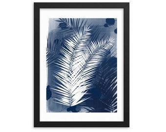 Abstract Cyanotype Botanical Print - Modern Nature Wall Art - Flowers and Leaves print - Blue ferns art print - Original Giclee Print