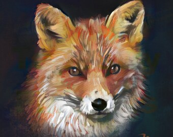 Original Painting of a Red Fox head - Wildlife Art and Portraits by Raphael S. (TapestryFineArts) - Fine Art Print directly from the artist