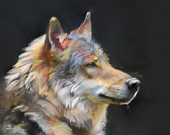 Serene Grey Wolf, by Raphael S. (TapestryFineArts) - Original Fine Art prints of Wildlife and Animals portraits - Gift for Nature Lovers