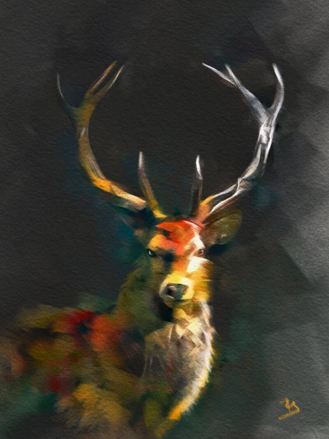 Colorful Abstract Pastel Painting of a Stag, Original Wildlife and ...