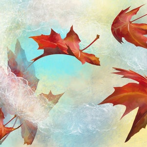Herbstlaub im Wind, Original Kunstdruck - Moderne Natur Wandkunst - Abstraktes Ahornblatt Gemälde - Original Giclee Print