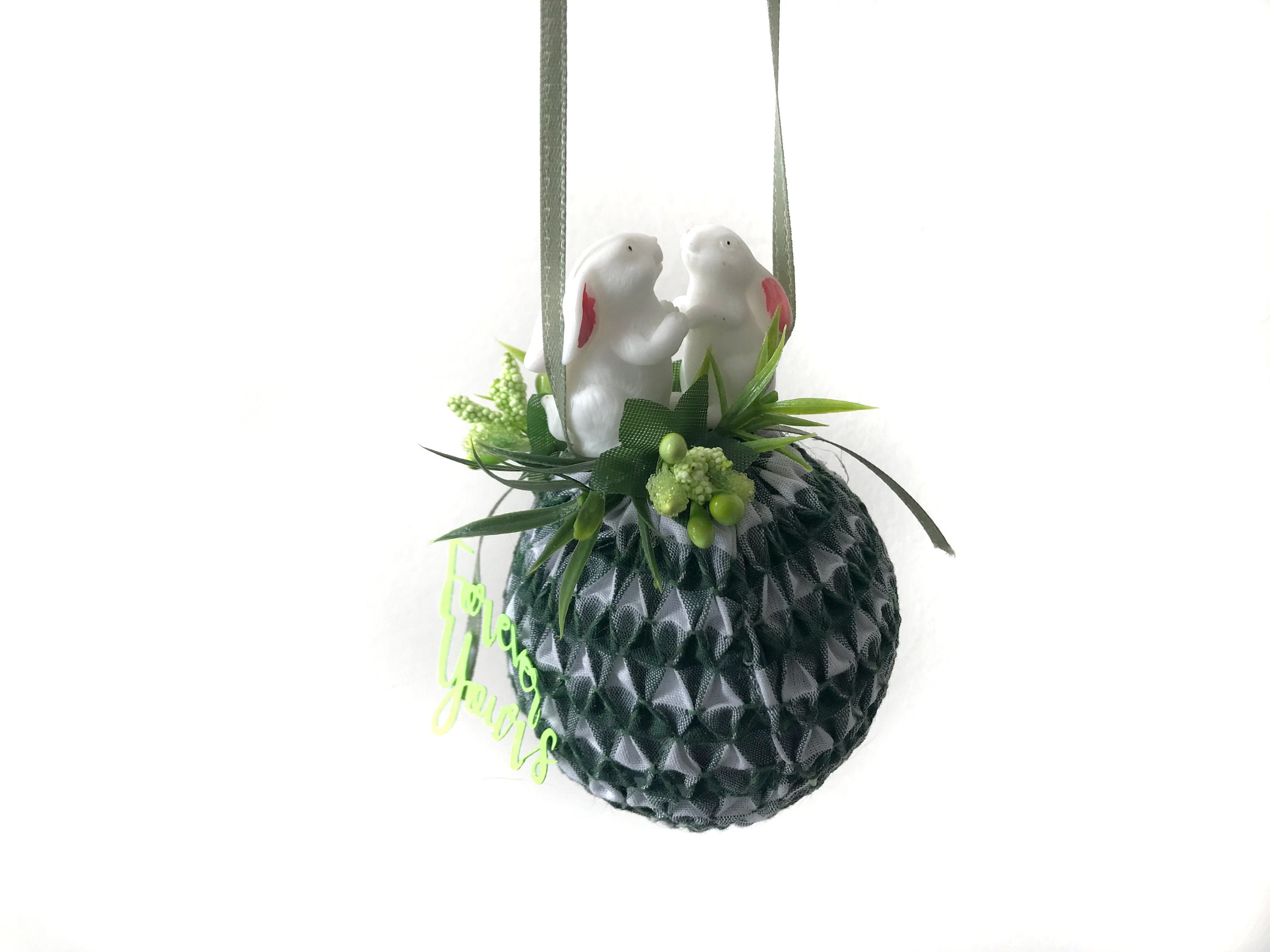 Ornement Smocké Forever Yours Couple de Lapins - Souvenir Unique Fait à La Main Personnalisé