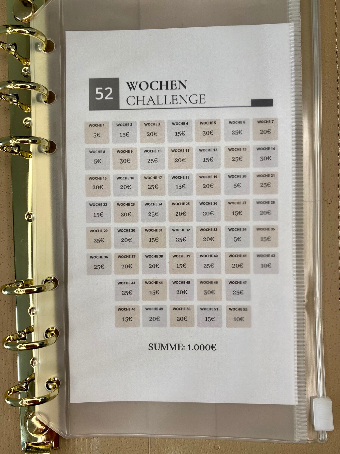 52 Wochen Challenge modern A6 Spare 1000 Euro - Etsy.de