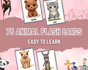 75 Animal Flash Cards Printable | Preschool Flashcards | Toddler Animal Cards | Farm Flashcards | Kids Learning Printable Set