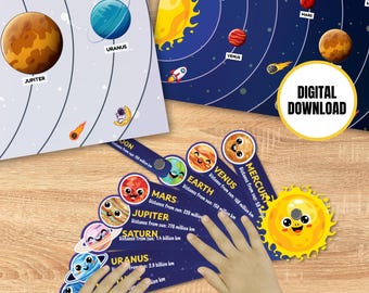 Libro de actividades imprimible del sistema solar para niños / Hojas de trabajo para educación en casa / Aprendizaje del espacio exterior / Modelo educativo del sistema solar para preescolar