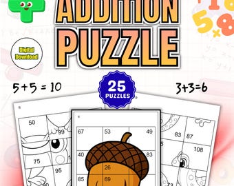 Addition Puzzle Activity Book | Math Workbook for Kids | Fun Math Practice Sheets | Homeschool Math Worksheet and Math Puzzle Games