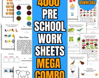 Preschool worksheets, toddler workbook, homeschool printable, tracing worksheet, prek math, early learning, 4000 page bundle worksheets