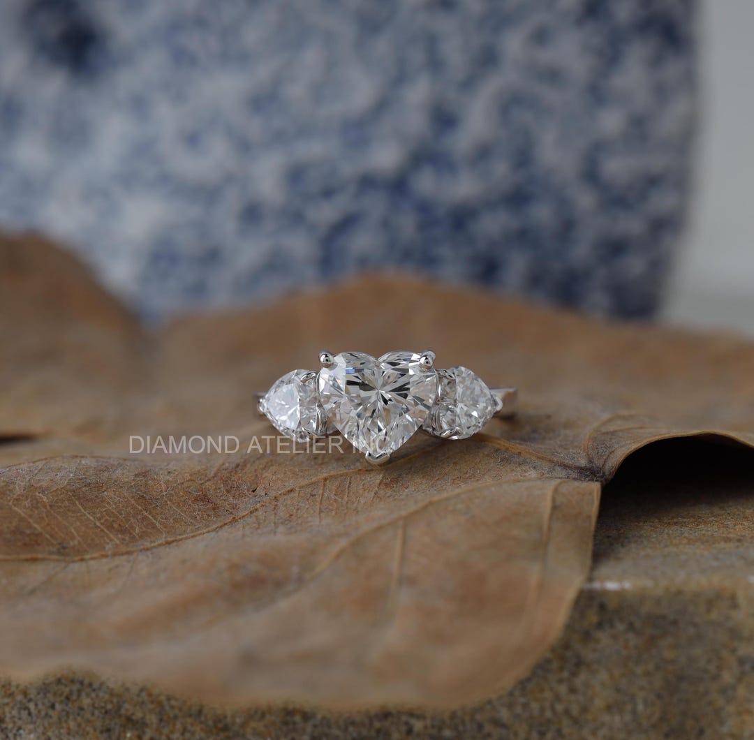 2.04 Ct Heart Lab Grown Diamond 3 Stone Engagement Ring IGI Certified ...