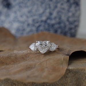 2.04 Ct Heart Lab Grown Diamond 3 Stone Engagement Ring IGI Certified