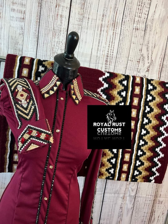 Red Western show shirt Showmanship shirt for women show shirt for women horse riding shirt Red  shirt with matching pad