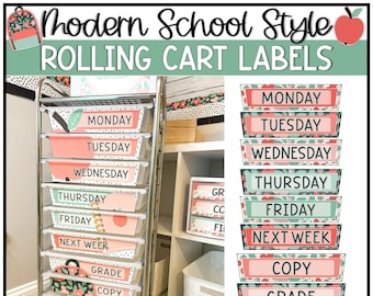 Modern School Style Rolling Cart Labels | Editable Classroom Decor (Digital Download)